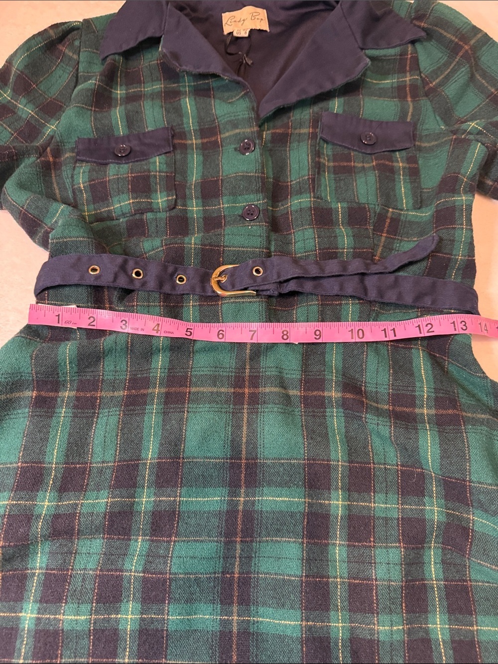 Lindy Bop Pin Up Green and Black Plaid Midi Dress Vintage Style with Belt - Picture 4 of 6